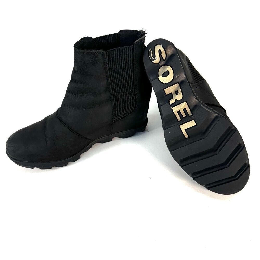 SOREL Womens Joan Of Artic ii Chelsea Hidden Wedge Black Ankle Boots Size 8